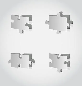 Cut out set puzzle pieces, grey paper Stock Illustration