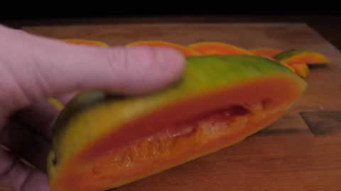 Cut papaya fruit 4k Stock Footage 149635356