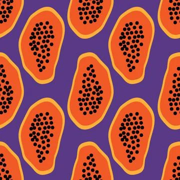 Cut papaya vibrant seamless vector pattern Illustrazione stock