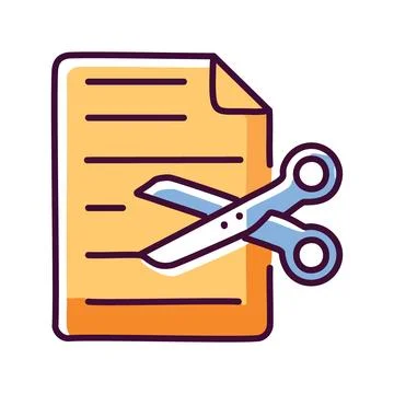 Cut paper document. Scissors cut through a document, representing editing, .. Stock Illustration