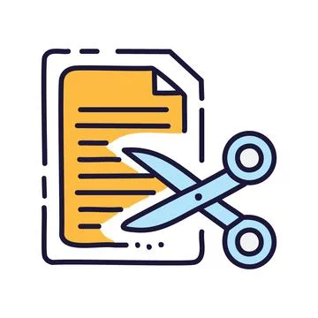 Cut paper document. Scissors cutting a document, symbolizing editing, remov.. Stock Illustration