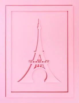 Cut from the paper Eiffel Tower on a pink textured background Stockfoto's