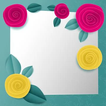 Cut paper floral square frame Stock Illustration