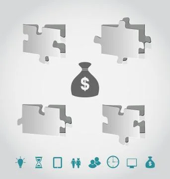 Cut paper puzzles with infographic elements Stock Illustration