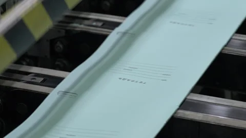 Cut paper sheets move along conveyor belt in factory workshop 動画素材 295151874