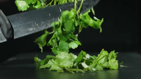 Cut parsley with a kitchen knife Stock Footage 224316745