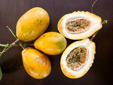 Cut passion fruit Stock Photos