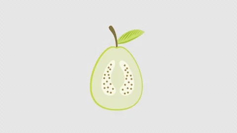 A cut pear with a leaf icon concept loop animation video with alpha channel Stock Footage 266087604