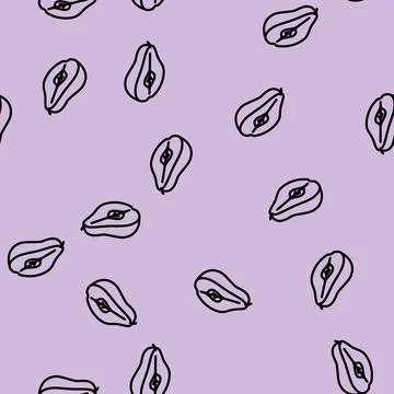 Cut pear one line vector seamless pattern Stock Illustration