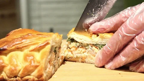Cut pie with fish 스톡 동영상 70003853