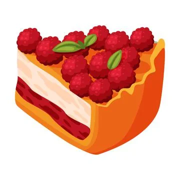 Cut Piece of Baked Pie with Raspberry on Top, Sweet Creamy Filling and Stock Illustration