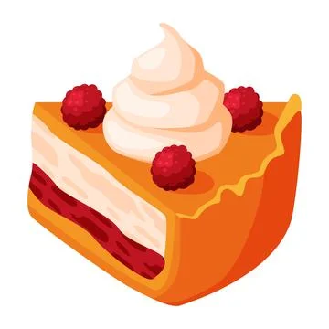Cut Piece of Baked Pie with Raspberry on Top, Sweet Creamy Filling and Stock Illustration