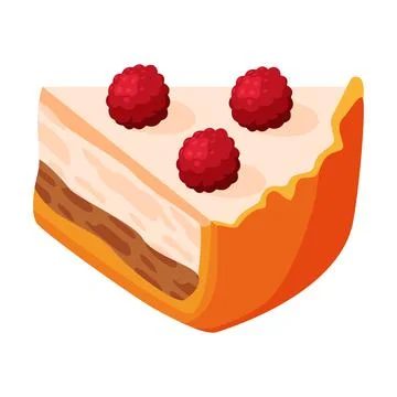 Cut Piece of Baked Pie with Raspberry on Top, Sweet Creamy Filling and Stock Illustration
