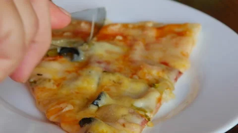 Cut a Piece of Pizza With a Knife Stock Footage 67327677
