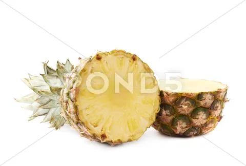 Cut pineapple isolated over white background Stock Photos