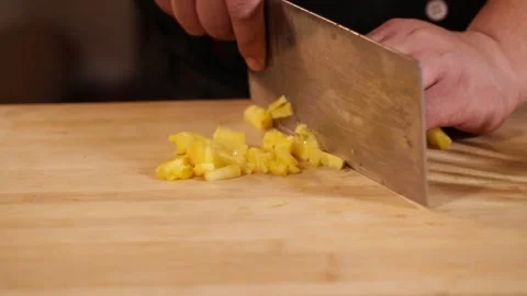 Cut pineapple into pieces with pineapple pulp (4) Stock Footage 202155595
