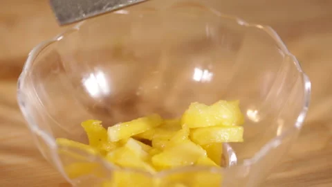 Cut pineapple into pieces with pineapple pulp (6) Stock Footage 202155694