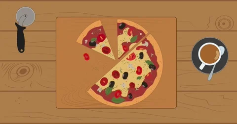 Cut the pizza on the brown table Stock Footage