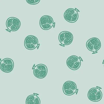 Cut pomegranate line vector seamless pattern Stock Illustration