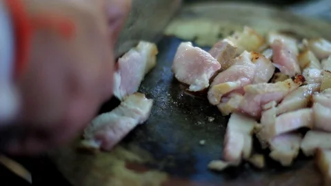 Cut pork in a chopping board,close up Stock Footage 109682517