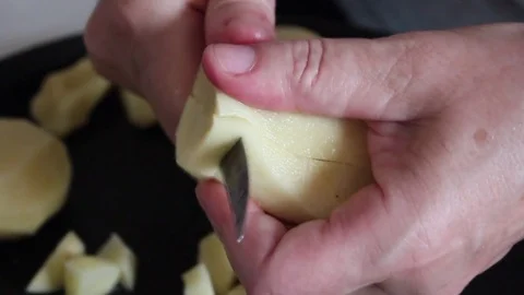 Cut potato cubes Stock Footage 77694575