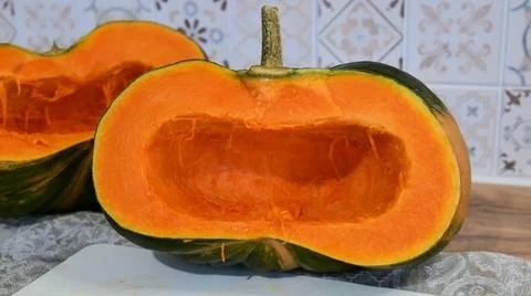Cut Pumpkin With Seeds Removed Stock Photos