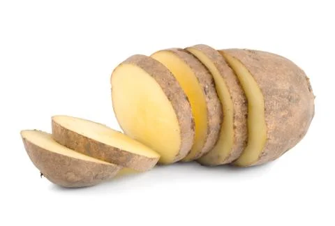 Cut raw potatoes isolated Stock Photos