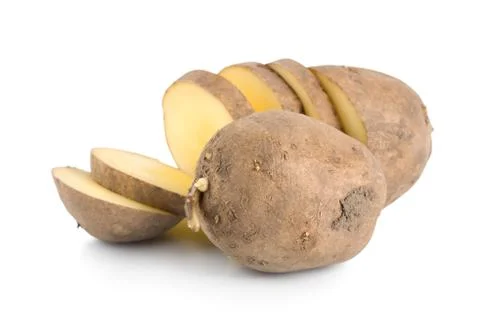 Cut raw potatoes isolated Stock Photos