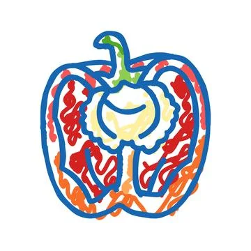 Cut red pepper icon doodle illustration Stock Illustration