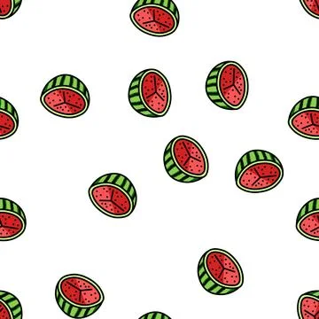 Cut ripe watermelon vector seamless pattern Stock Illustration