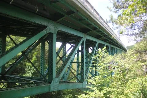 Cut River Bridge Over Forested Valley – Michigan Truss Bridge Architecture Stock Photos