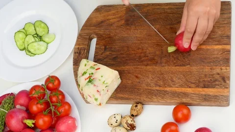 Cut round slices of radish Video stock 84481745