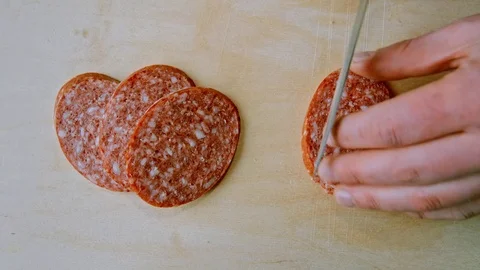 Cut salami on the Board Video stock 73373137