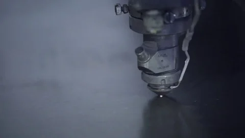 Cut sheet metal at workshop. Modern tool in heavy industry. Dangerous job. High Stock Footage 72544517