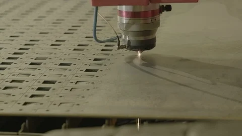 Cut sheet metal at workshop. Modern tool in heavy industry. Stock Footage 126326894