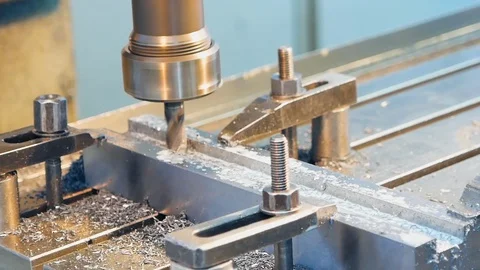 Cut sheet metal at workshop. Modern tool in heavy industry. Dangerous job. High Stock Footage 128350201