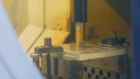 Cut sheet metal at workshop. Modern tool in heavy industry. Dangerous job. High Stock Footage 129093272