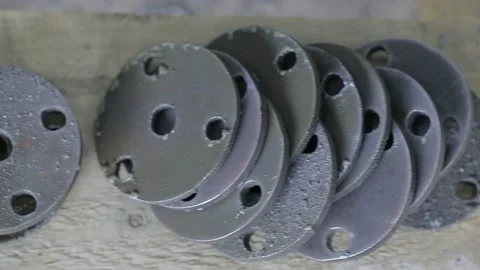 Cut sheet metal at workshop. Modern tool in heavy industry. Dangerous job. High Stock Footage 142876668