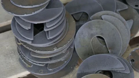 Cut sheet metal at workshop. Modern tool in heavy industry. Dangerous job. High Stock Footage 142885046