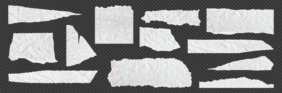 Cut sheets with square grid, cutout collage piece. Torn ripped notebook papers. Stock Illustration