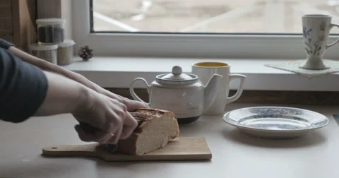 Cut slice of bread Stock Footage 63350596