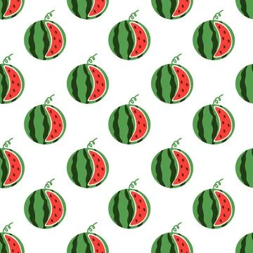 Cut slice, dissected Watermelon Vector Seamless Pattern. Food Background Stock Illustration