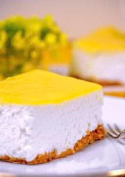 Cut slice of lemon mousse Stock Photos