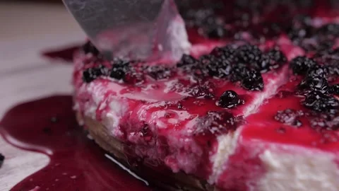 Cut slice of raspberry pie cake  Stock Footage 150457728