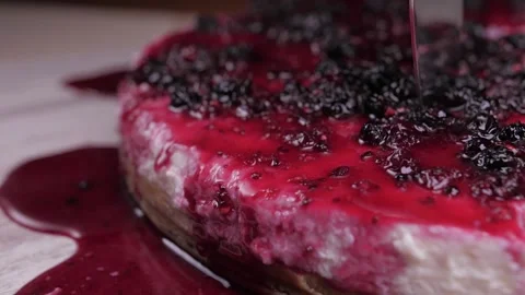 Cut slice of raspberry pie cake Stock Footage 150457765