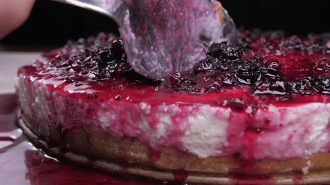 Cut slice of raspberry pie cake 4k Stock Footage 150604584