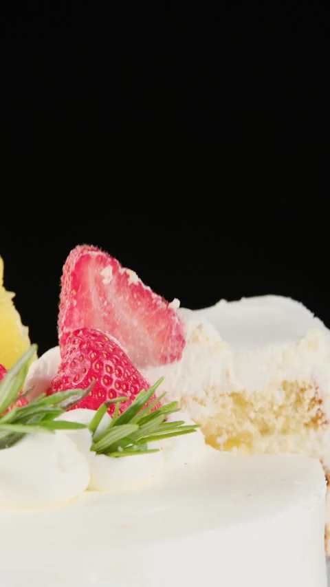 Cut slice of the strawberry cake vertical video Stock Footage 302881385