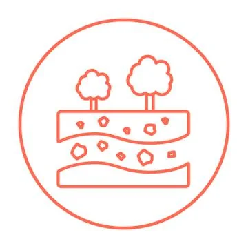 Cut of soil with different layers and trees on top line icon イラスト素材