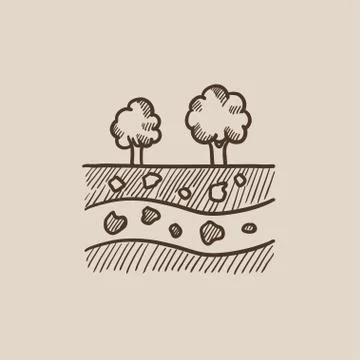 Cut of soil with different layers and trees on top sketch icon イラスト素材