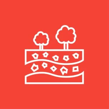 Cut of soil with different layers and trees on top line icon Stockillustratie